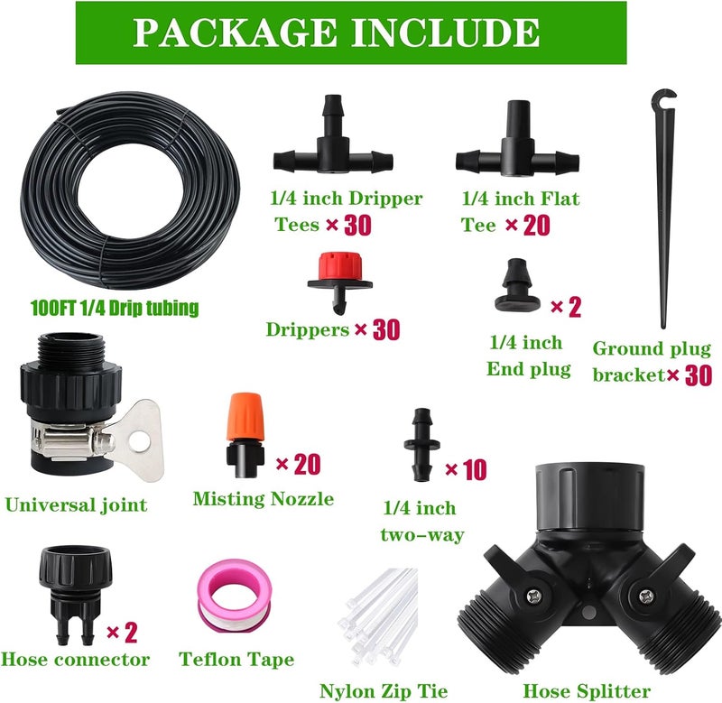 PRUNkuar Drip Irrigation Kit, Garden Irrigation System 1/4" Blank Distribution Tubing Watering Drip Kit/DIY Saving Water Automatic Watering System for Garden, Greenhouse, Flower Bed, Patio, Lawn - Image 2